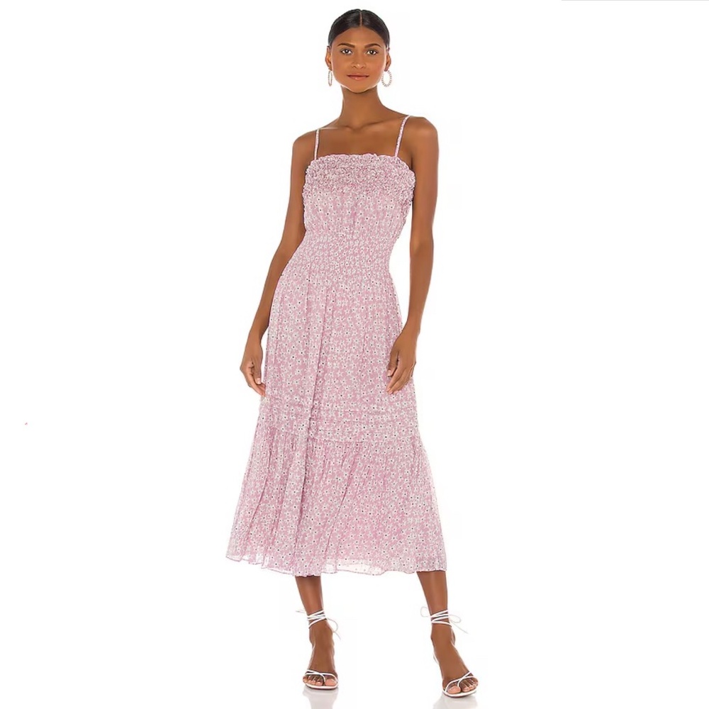 Rebecca Taylor Smocked Silk-Blend Midi Dress